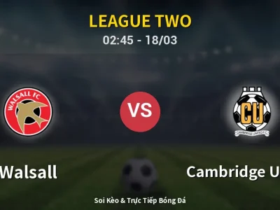 Kết Quả: Walsall 0-0 Cambridge United – Highlight & Bàn Thắng | League Two